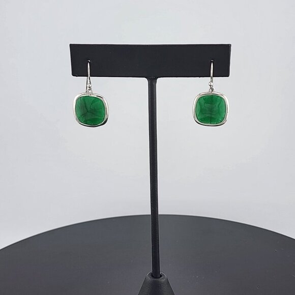 Square Green Jade Earrings in Sterling Silver 925 – Timeless & Chic - Picture 1 of 12